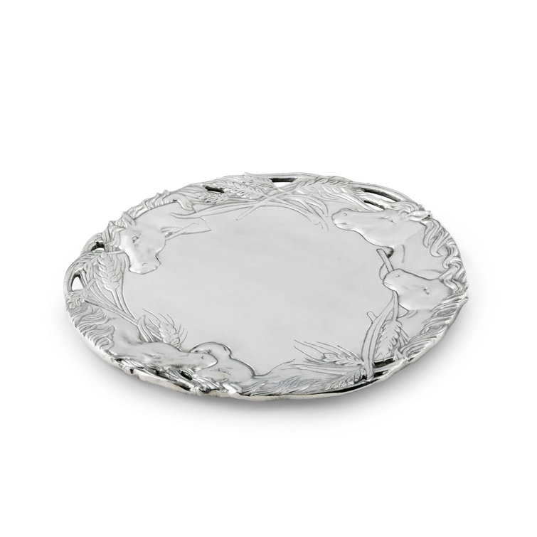 Arthur Court 12" Round Silver Aluminum Horse Tray