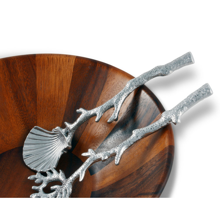 Silver Aluminum Coastal Shell and Coral Salad Servers