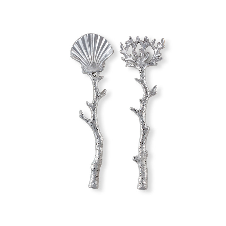 Silver Aluminum Coastal Shell and Coral Salad Servers