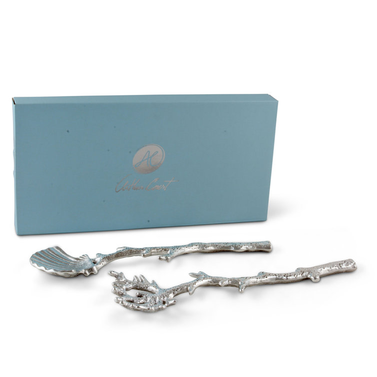Silver Aluminum Coastal Shell and Coral Salad Servers