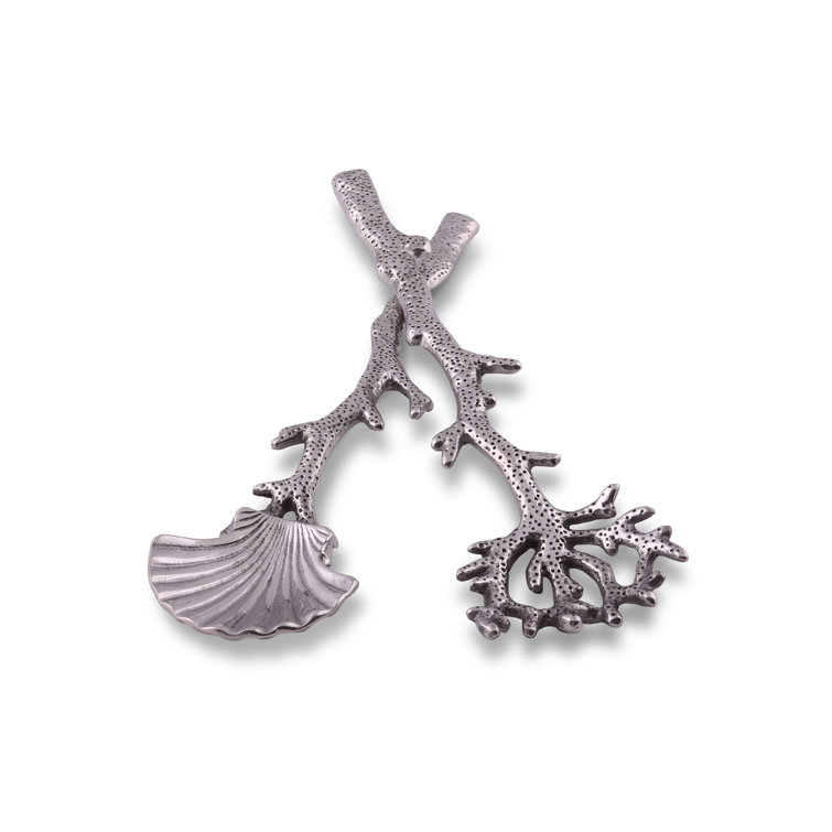 Silver Aluminum Coastal Shell and Coral Salad Servers