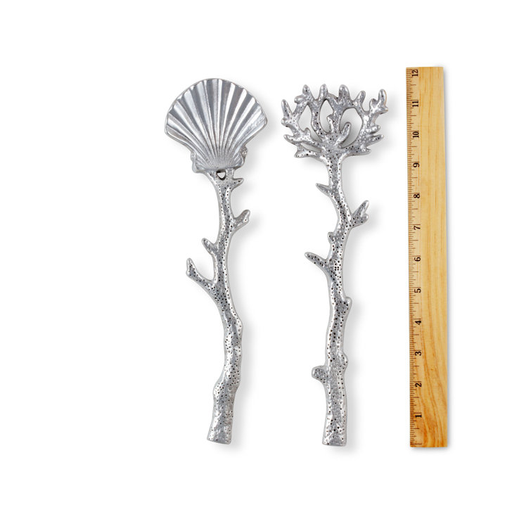 Silver Aluminum Coastal Shell and Coral Salad Servers