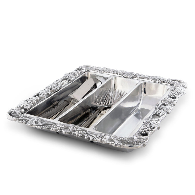 Arthur Court Polished Aluminum Grape Flatware Caddy Organizer