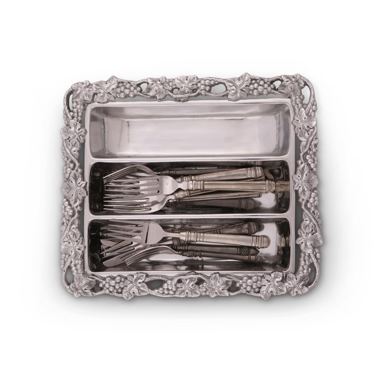 Arthur Court Polished Aluminum Grape Flatware Caddy Organizer