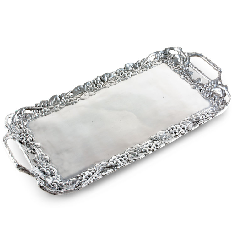 Grape Motif Aluminum Serving Tray with Handles