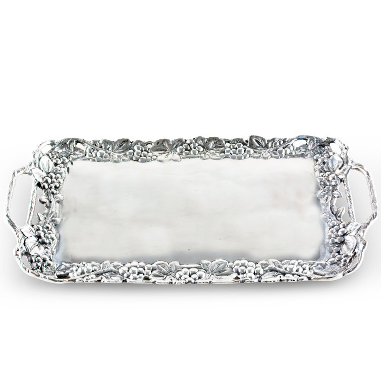 Grape Motif Aluminum Serving Tray with Handles