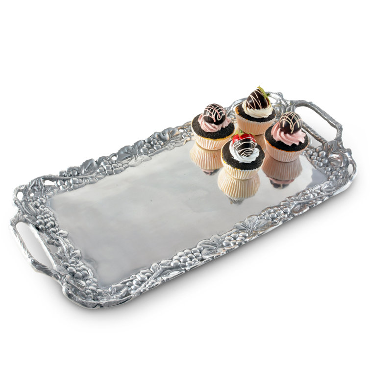 Grape Motif Aluminum Serving Tray with Handles