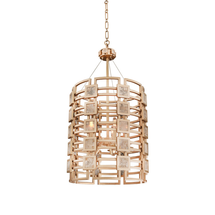 Gold Crystal Drum Pendant Light with Bronze Accents