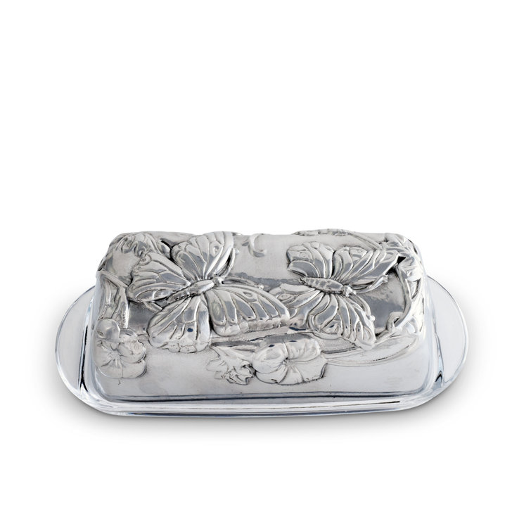 Arthur Court Aluminum Butterfly Butter Dish with Glass Tray