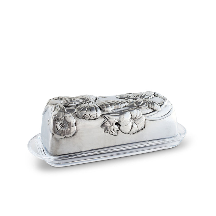 Arthur Court Aluminum Butterfly Butter Dish with Glass Tray