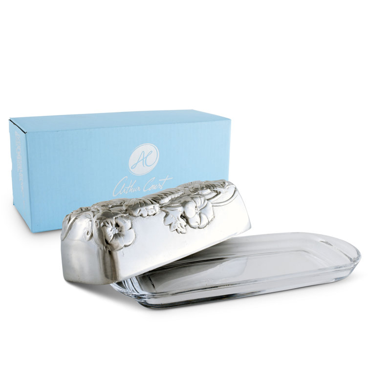 Arthur Court Aluminum Butterfly Butter Dish with Glass Tray