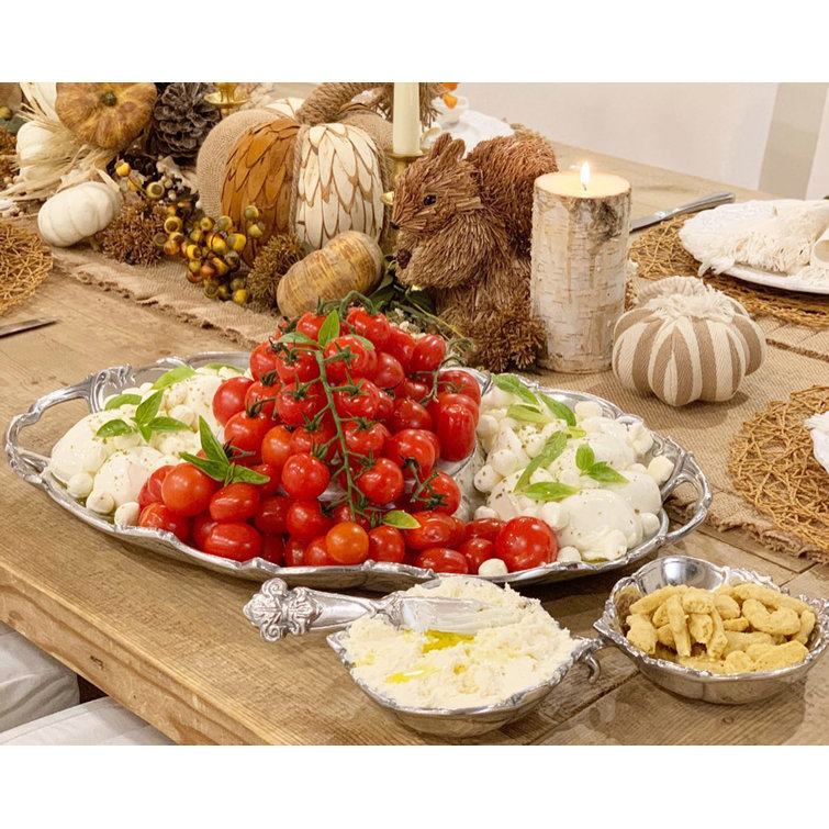 Arthur Court Fleur De Lis Aluminum Oval Serving Tray with Marble Insert