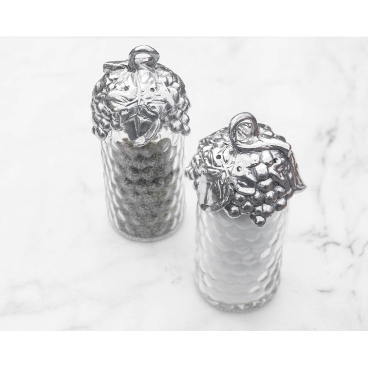 Grape Pattern Aluminum and Glass Salt and Pepper Shaker Set