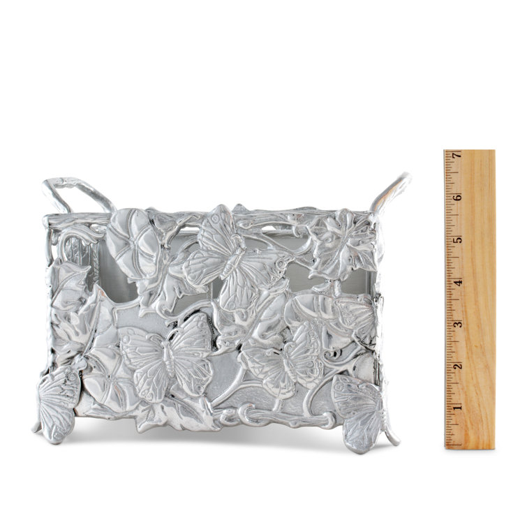 Silver Butterfly and Floral Aluminum Square Flatware Caddy