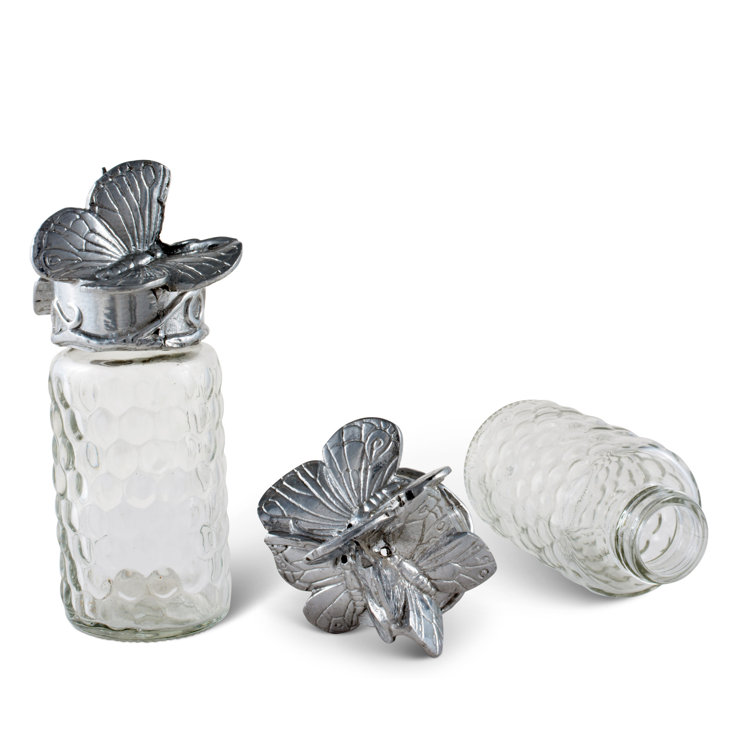 Butterfly Design Hand-Crafted Glass Salt and Pepper Set