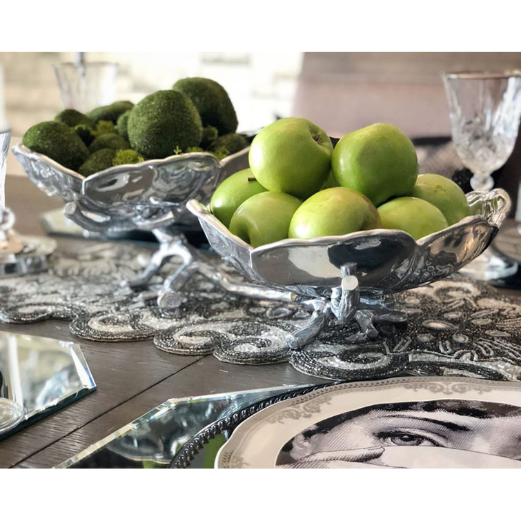 Magnolia Patterned Aluminum Serving Bowl with Branch Design