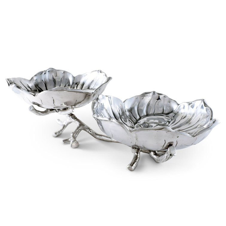 Magnolia Patterned Aluminum Serving Bowl with Branch Design