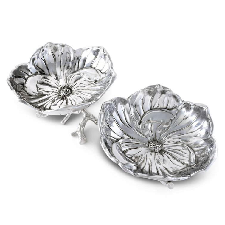 Magnolia Patterned Aluminum Serving Bowl with Branch Design