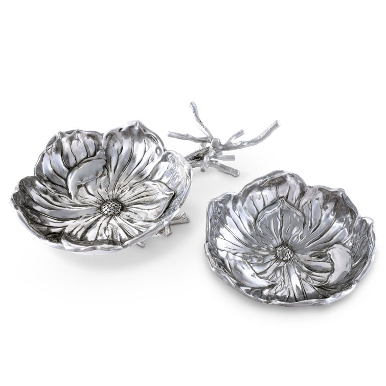 Magnolia Patterned Aluminum Serving Bowl with Branch Design
