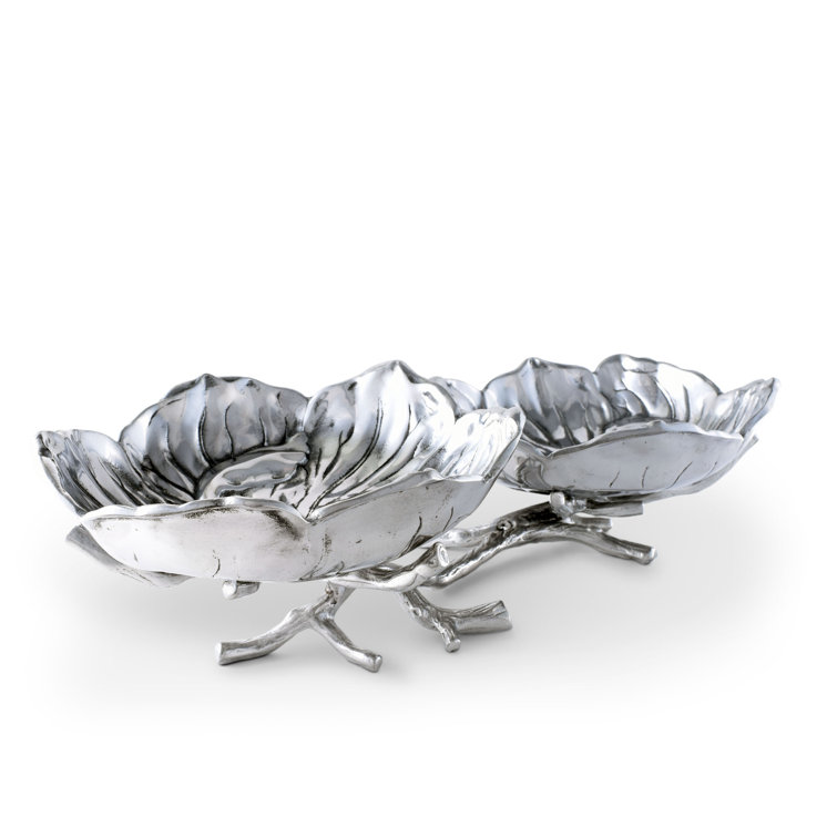 Magnolia Patterned Aluminum Serving Bowl with Branch Design