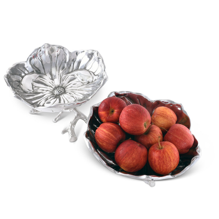 Magnolia Patterned Aluminum Serving Bowl with Branch Design