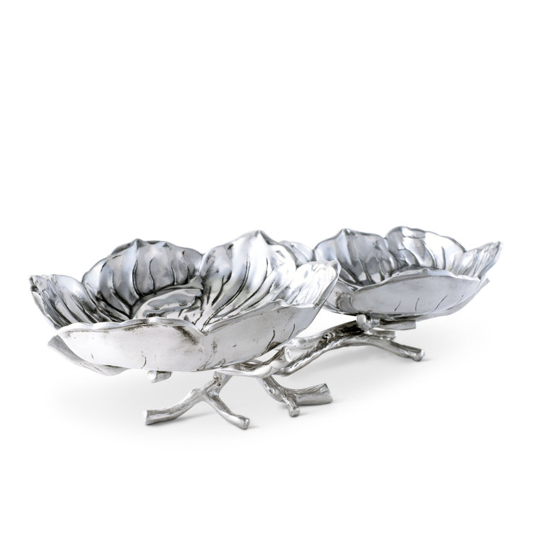 Magnolia Patterned Aluminum Serving Bowl with Branch Design