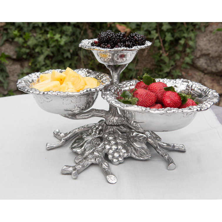 Grape 3-Tiered Silver Aluminum Fruit Serving Bowl