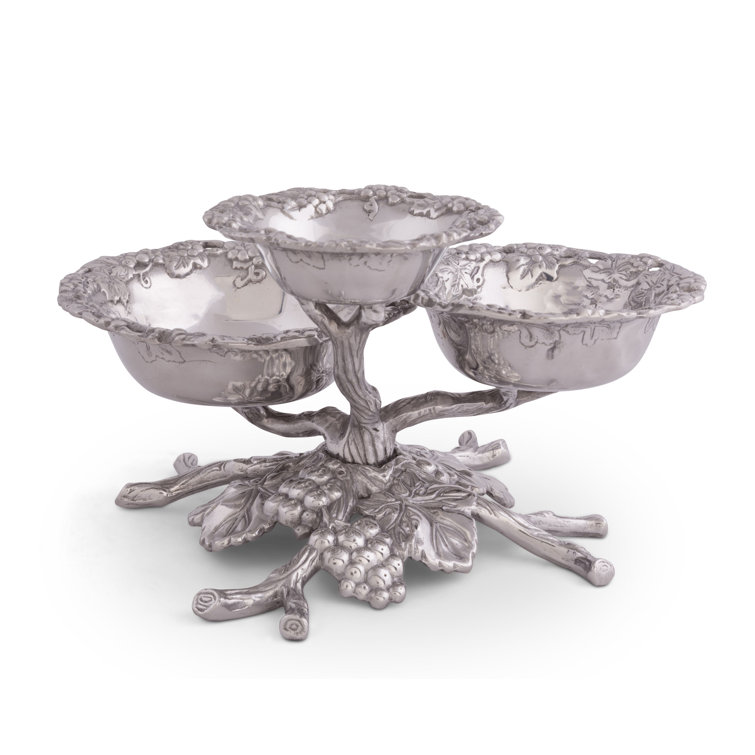Grape 3-Tiered Silver Aluminum Fruit Serving Bowl