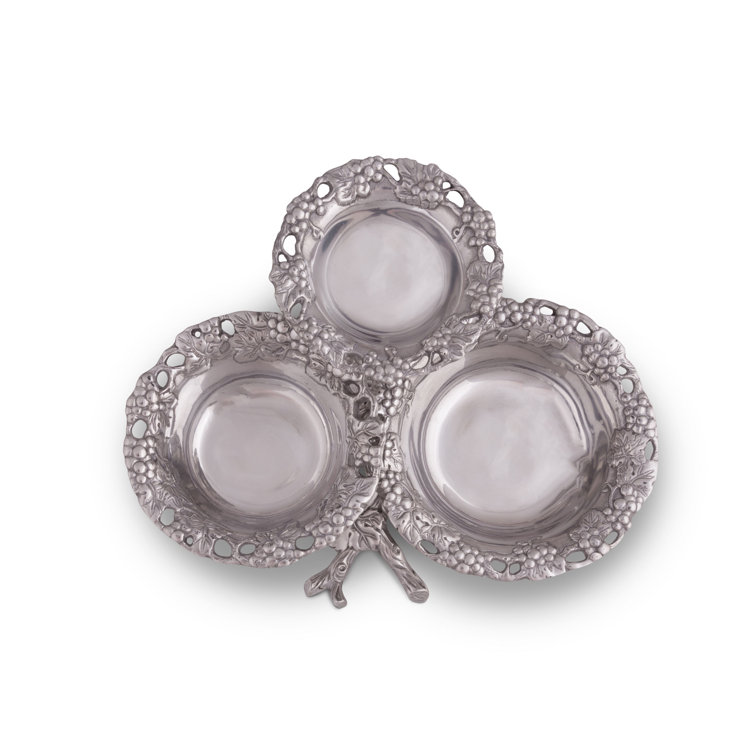 Grape 3-Tiered Silver Aluminum Fruit Serving Bowl