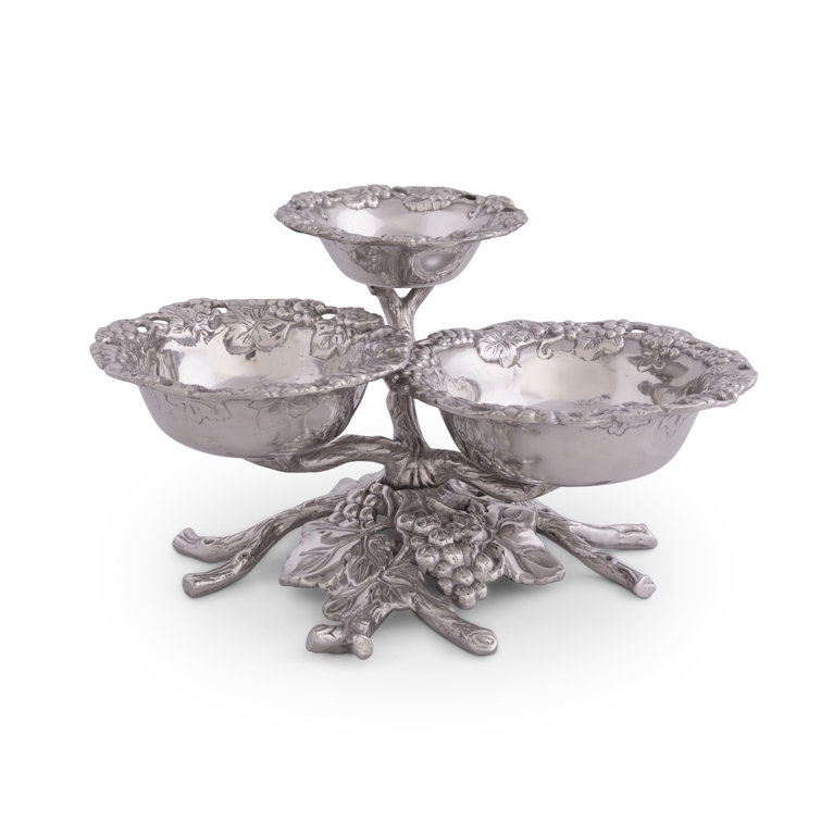 Grape 3-Tiered Silver Aluminum Fruit Serving Bowl