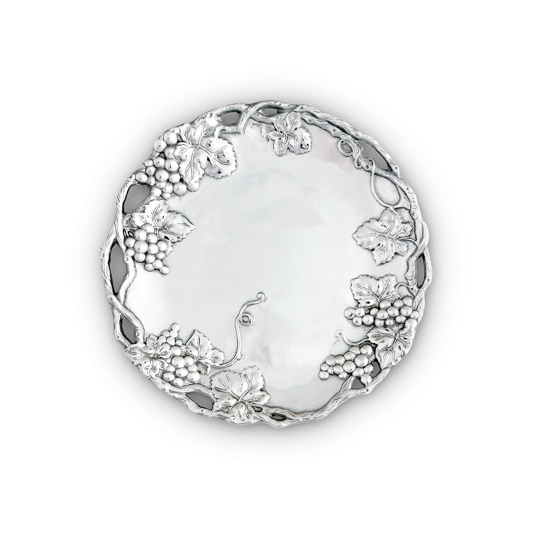 Arthur Court 15" Round Aluminum Grape Design Serving Tray