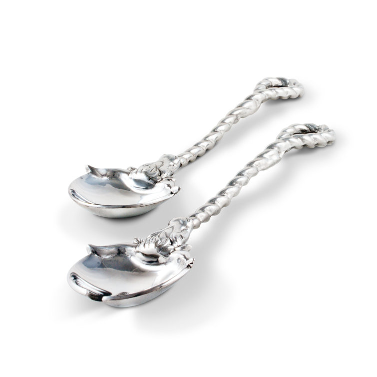 Silver Aluminum Longhorn Western Salad Serving Set