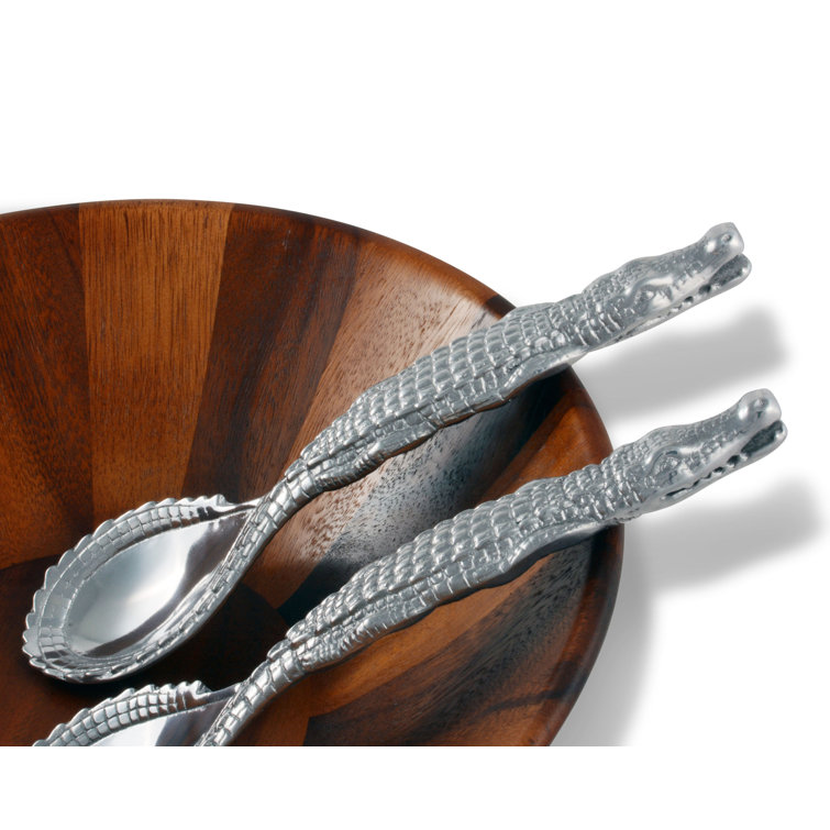 Silver Aluminum Alligator Figural Serving Spoon Set