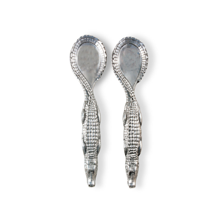 Silver Aluminum Alligator Figural Serving Spoon Set