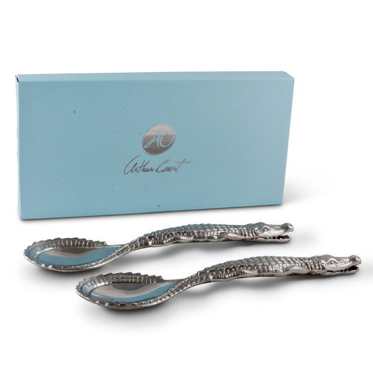 Silver Aluminum Alligator Figural Serving Spoon Set