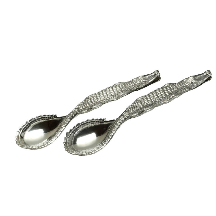 Silver Aluminum Alligator Figural Serving Spoon Set