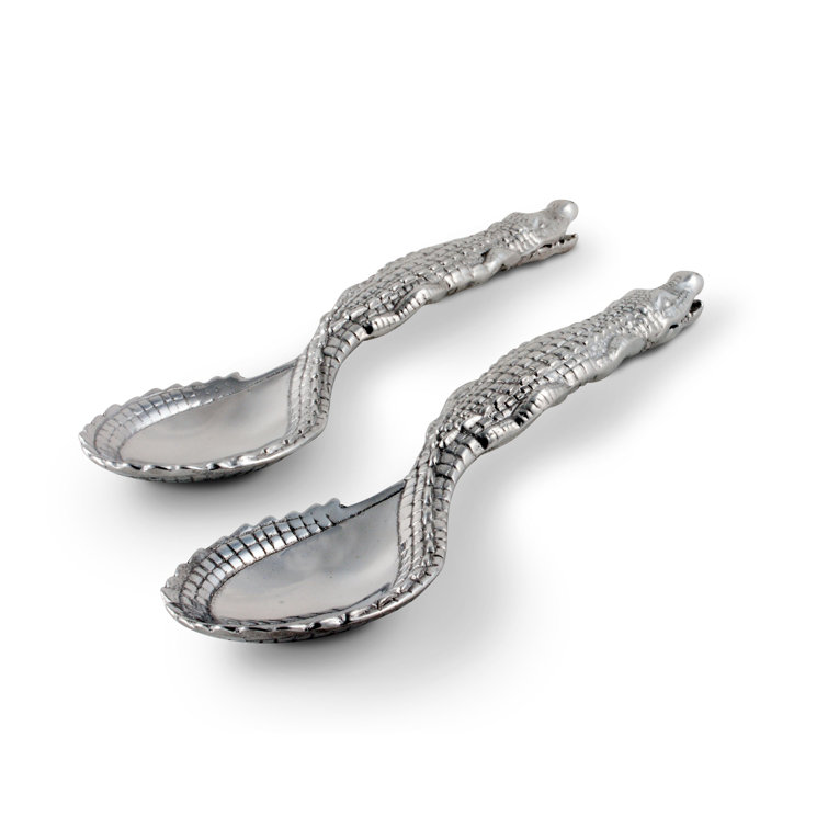 Silver Aluminum Alligator Figural Serving Spoon Set