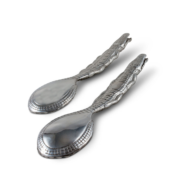 Silver Aluminum Alligator Figural Serving Spoon Set