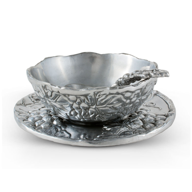 Arthur Court Grape Aluminum Round Condiment Server with Spoon