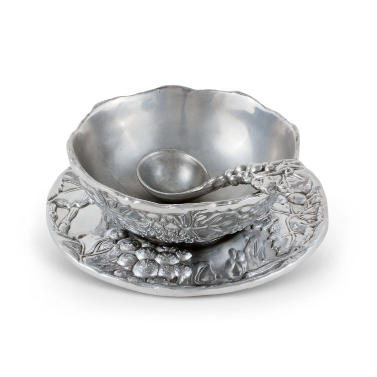 Arthur Court Grape Aluminum Round Condiment Server with Spoon
