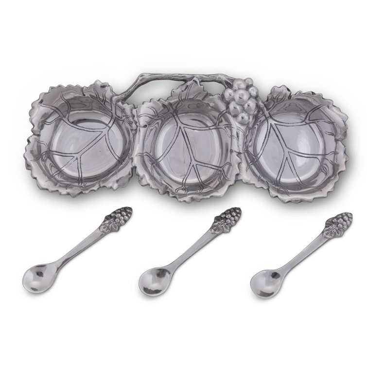 Grape Vine Aluminum 3-Bowl Condiment Server with Spoons