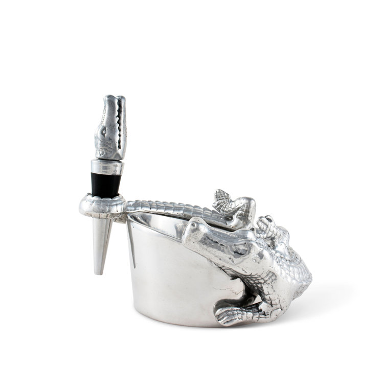 Alligator Aluminum Novelty Wine Coaster and Stopper Set