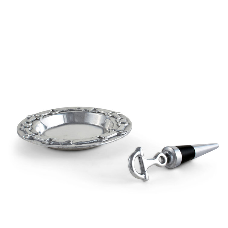 Equestrian Aluminum Wine Coaster and Stopper Set