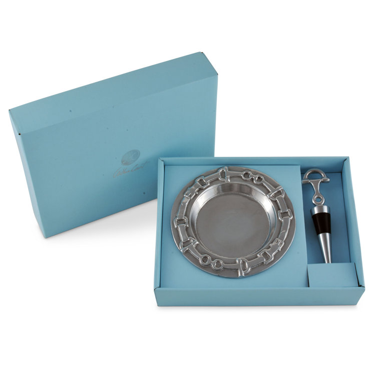 Equestrian Aluminum Wine Coaster and Stopper Set