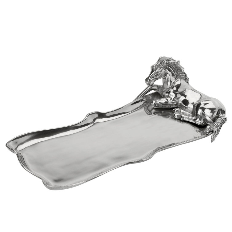 Elegant Aluminum Horse Figural Oblong Serving Tray