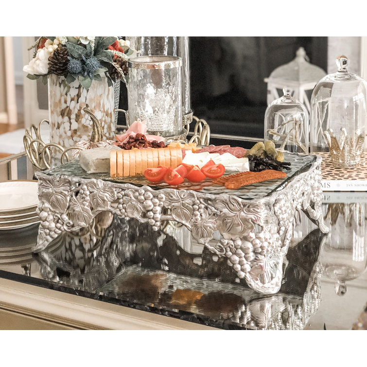 Elegant Silver Aluminum and Glass Grape Cake Pedestal Stand