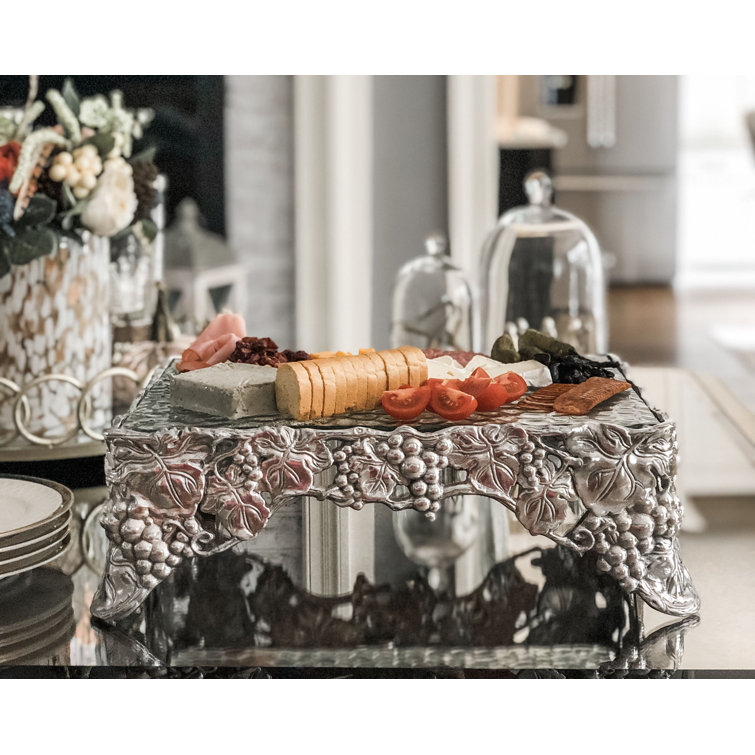 Elegant Silver Aluminum and Glass Grape Cake Pedestal Stand