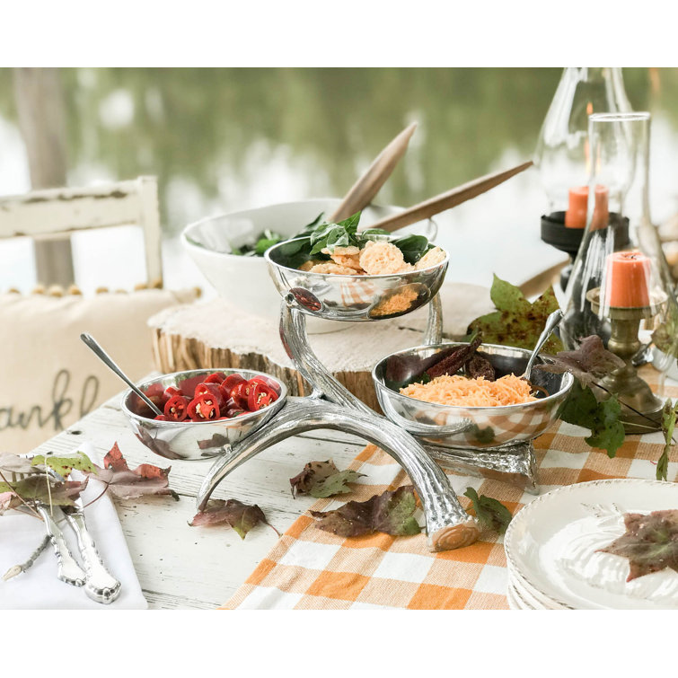 Rustic Silver Aluminum Antler 3-Tiered Serving Bowls