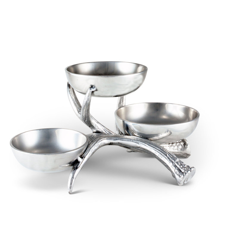 Rustic Silver Aluminum Antler 3-Tiered Serving Bowls