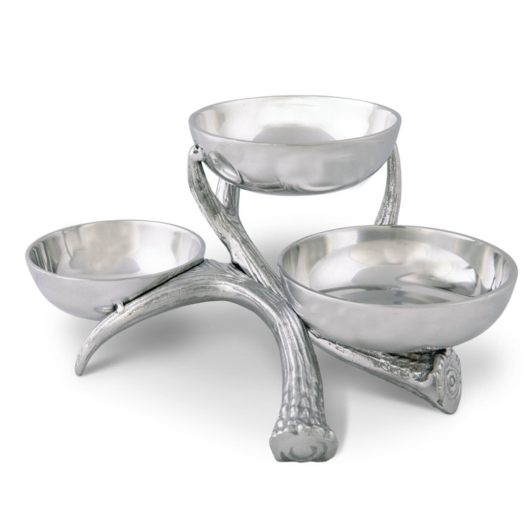 Rustic Silver Aluminum Antler 3-Tiered Serving Bowls